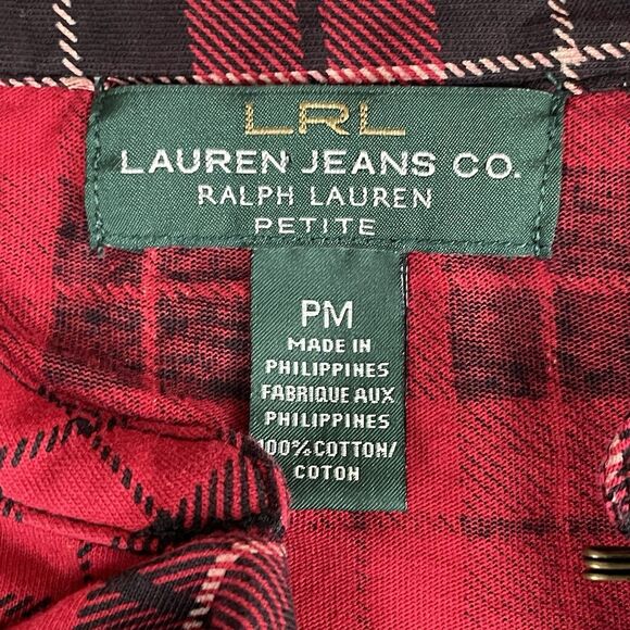 Lauren Jeans Co. Ralph Lauren Long Sleeve Blouse Women's PM Red Plaid Ruffle - Picture 7 of 16